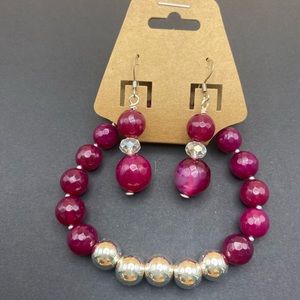 Juego de pulsera y zarcillos de ágatas y hematites